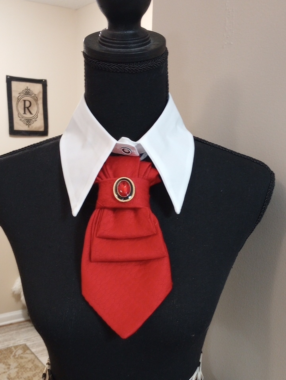 Red Cravat Ascot with Decorative Gem Accent
